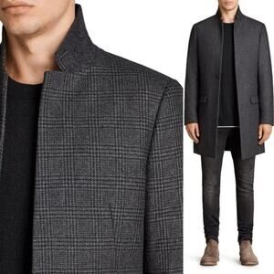 ALLSAINTS Dark l Plaid Spyro Coat Charcoal Gray- Thirty Four